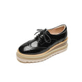 Pantofi damă din piele naturală, model brogue cu platformă groasă, șireturi