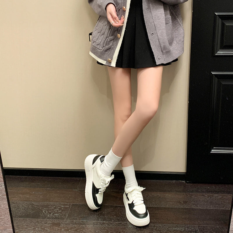 Pantofi platformă damă din piele, talpă groasă înălțătoare, model casual cu șireturi