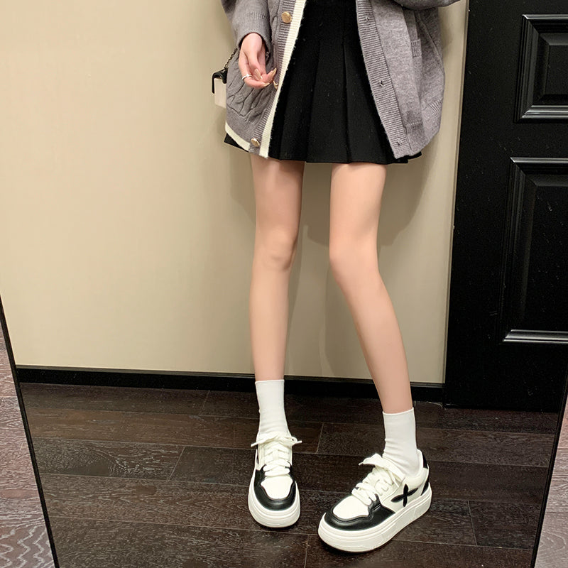 Pantofi platformă damă din piele, talpă groasă înălțătoare, model casual cu șireturi