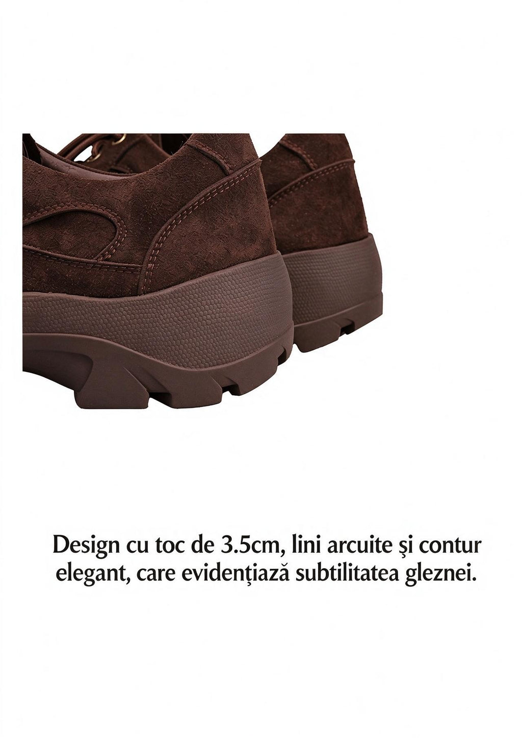 Pantofi casual damă piele întoarsă maro‑kaki, talpă groasă antiderapantă, model outdoor urban