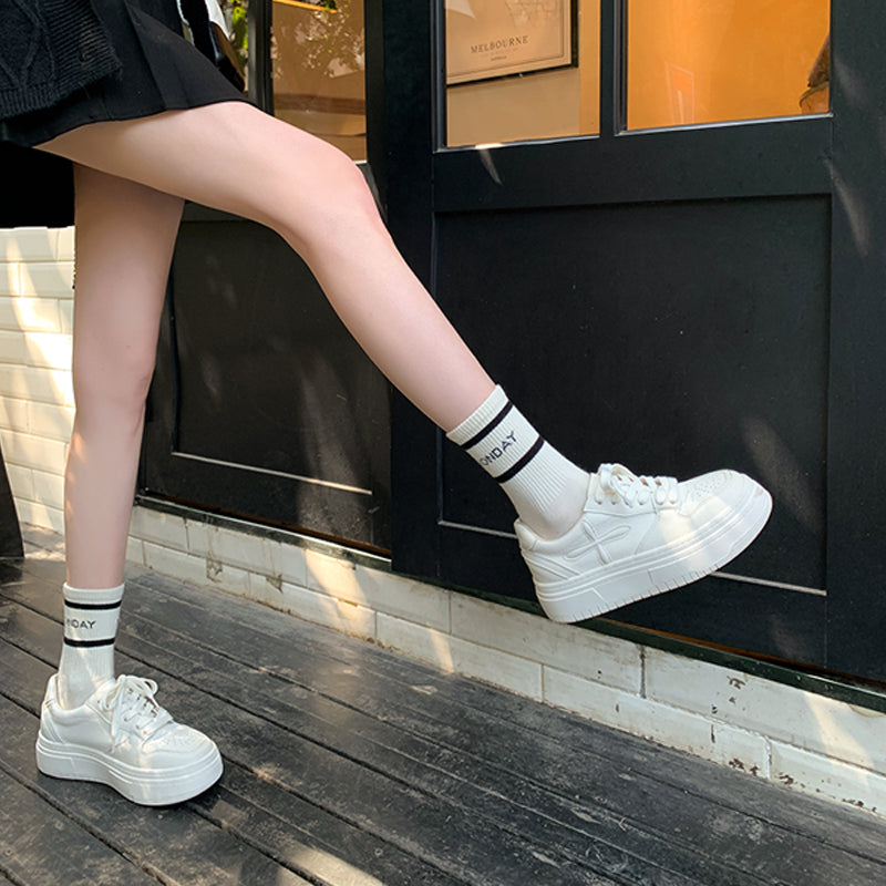 Pantofi platformă damă din piele, talpă groasă înălțătoare, model casual cu șireturi