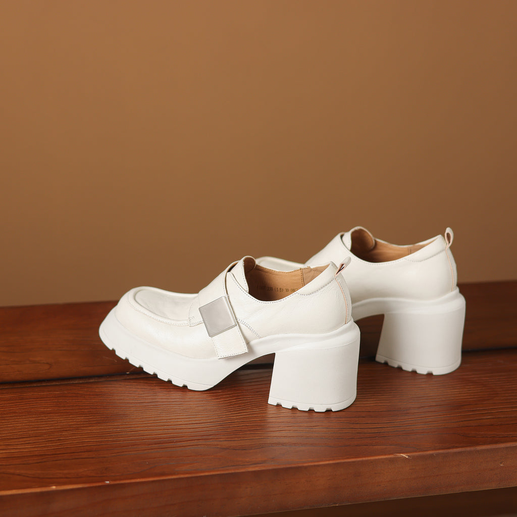 Pantofi mocasini damă din piele de oaie, toc gros, talpă din cauciuc expandat, stil minimalist