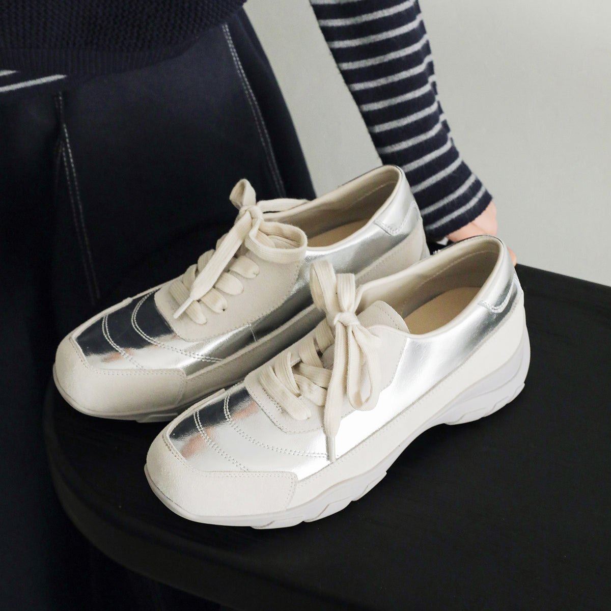 Pantofi sport damă din piele naturală, talpă groasă confortabilă, model casual coreean