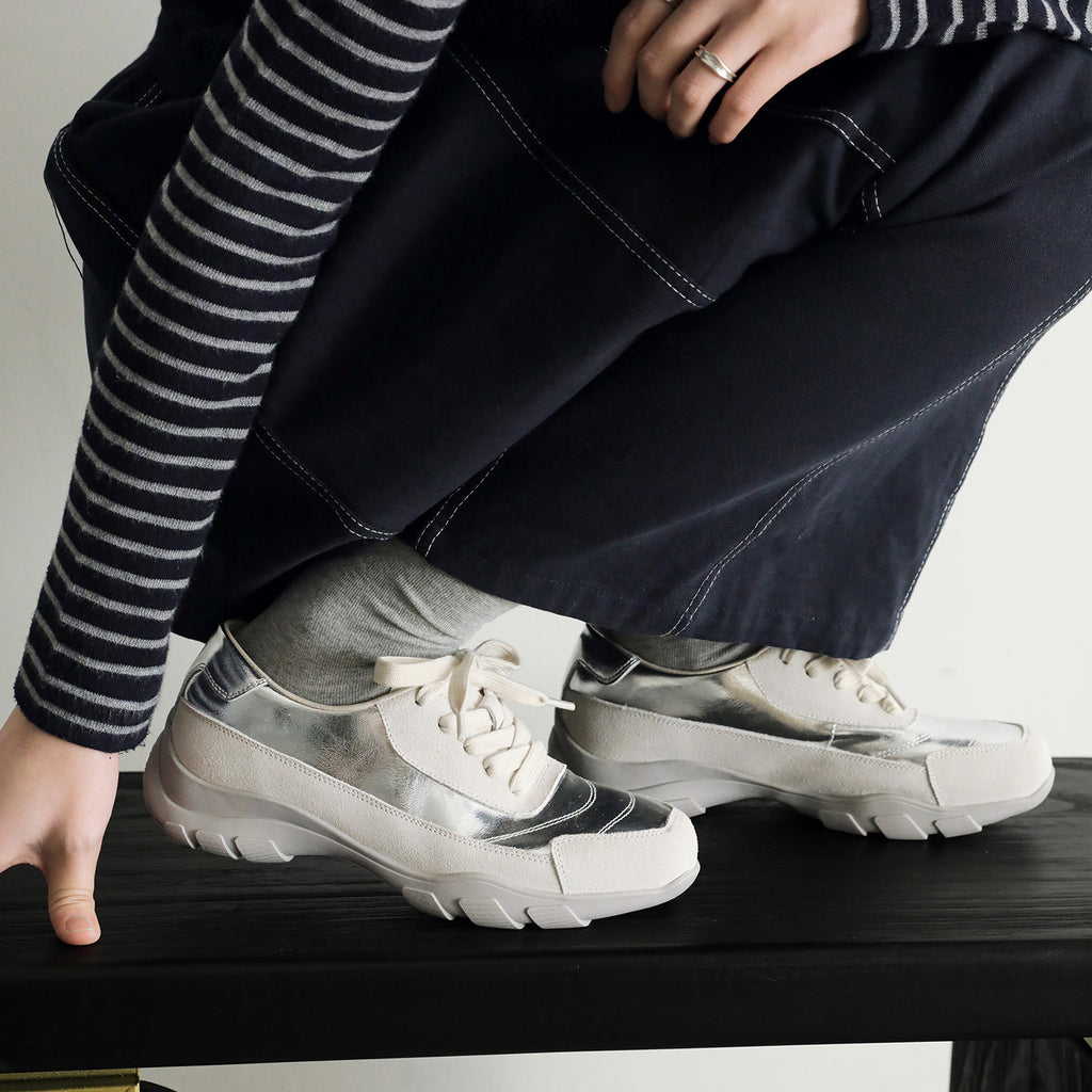 Pantofi sport damă din piele naturală, talpă groasă confortabilă, model casual coreean