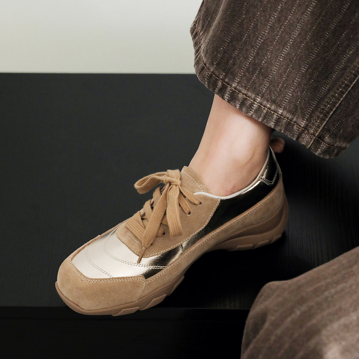 Pantofi sport damă din piele naturală, talpă groasă confortabilă, model casual coreean
