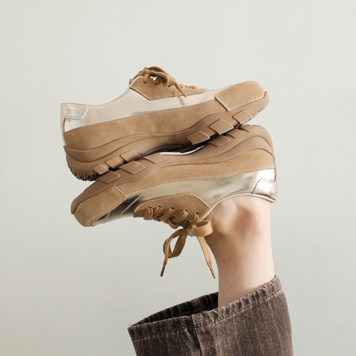Pantofi sport damă din piele naturală, talpă groasă confortabilă, model casual coreean