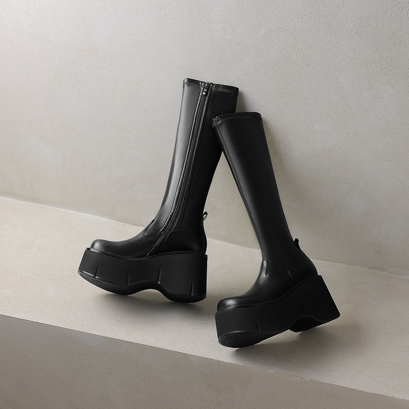 Botine elastice damă cu platformă groasă, model nou, încălțăminte scurtă confortabilă