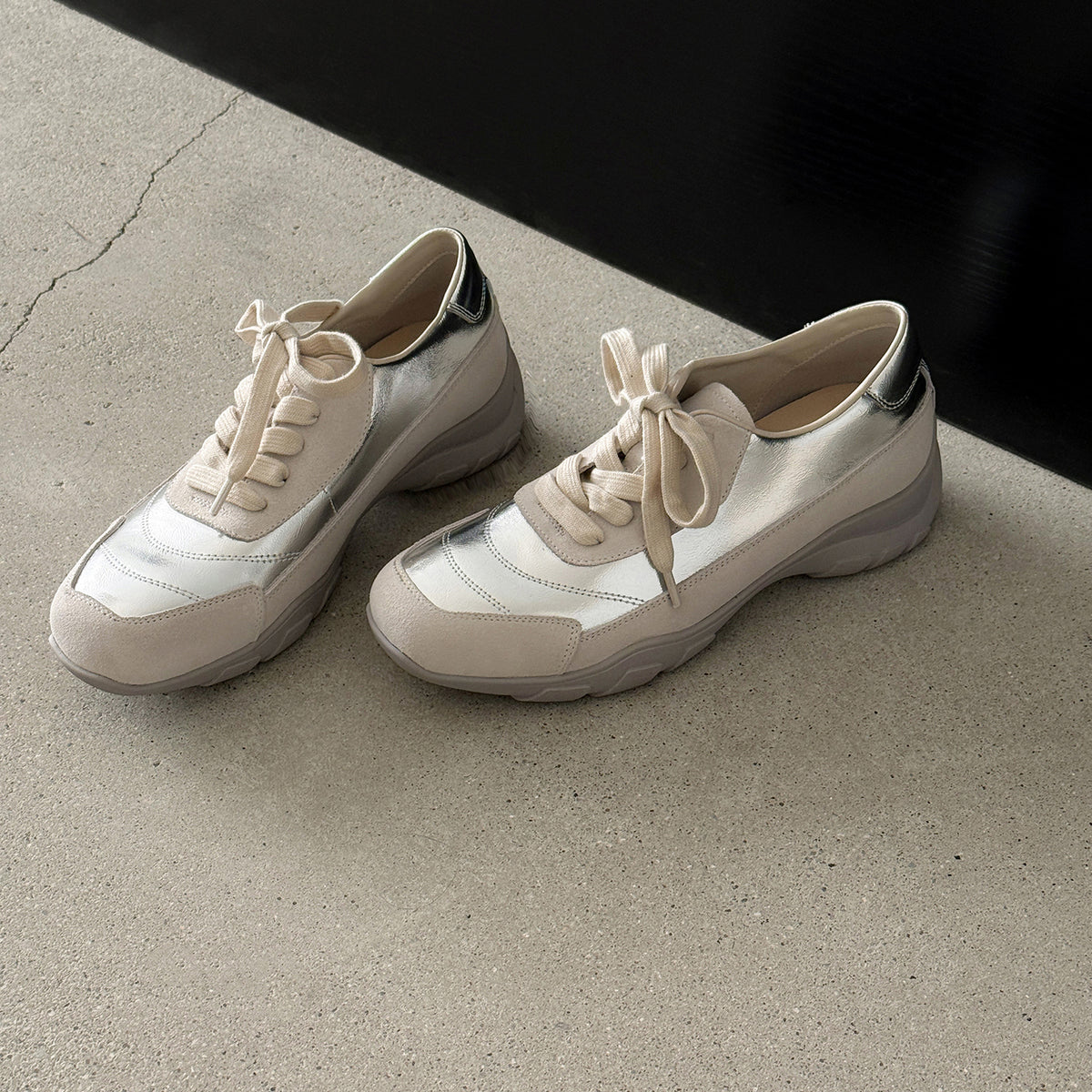 Pantofi sport damă din piele naturală, talpă groasă confortabilă, model casual coreean