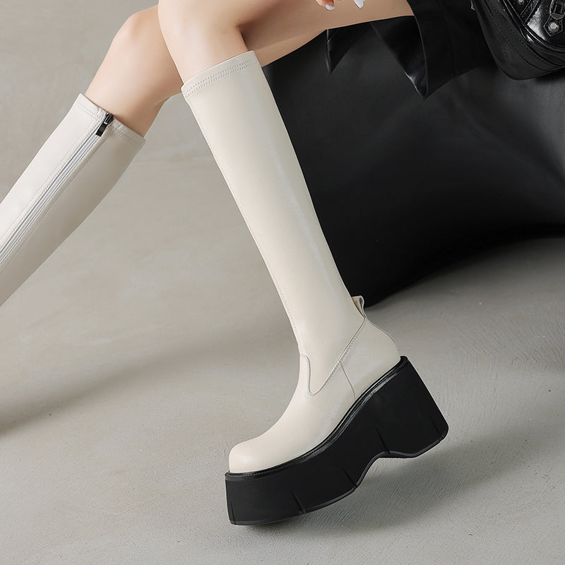 Botine elastice damă cu platformă groasă, model nou, încălțăminte scurtă confortabilă